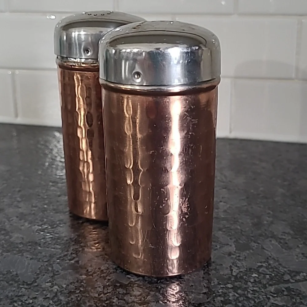 Copper Tone and Tin Topped Salt and Pepper Shakers